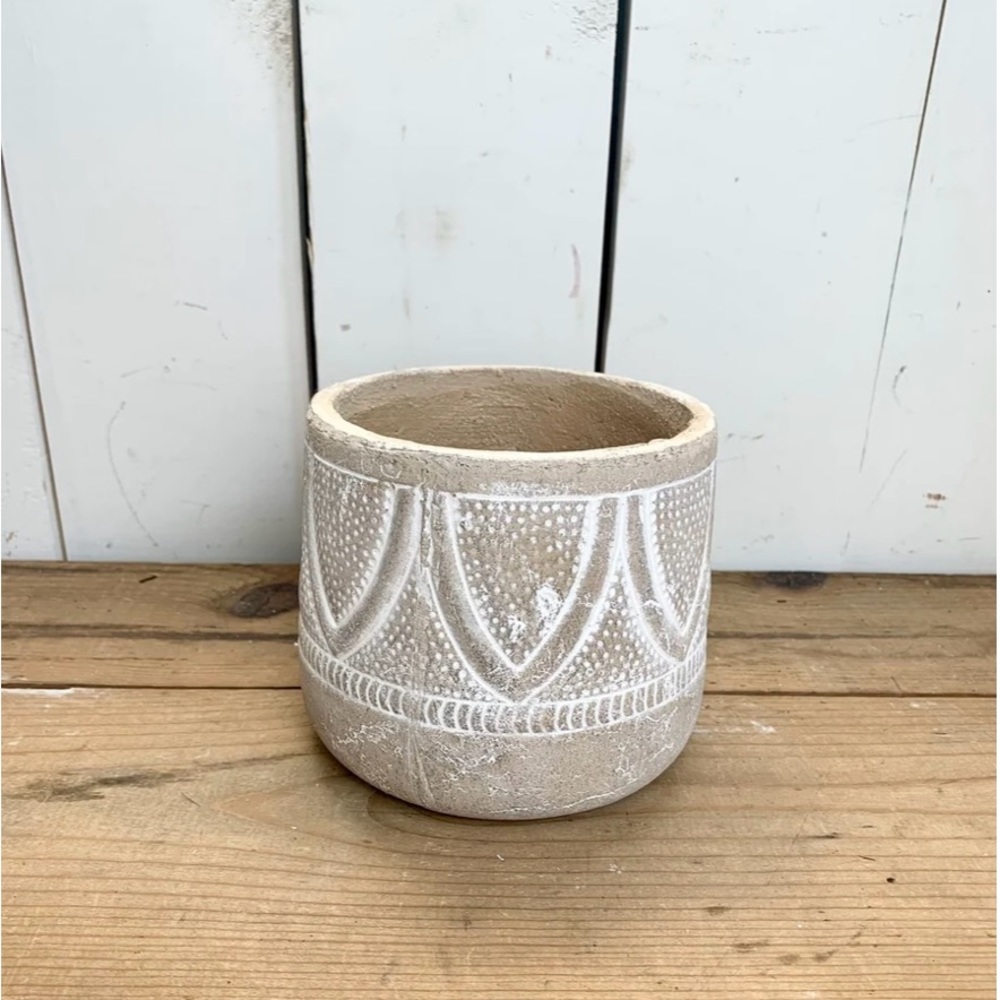 Embossed White Washed Terracotta Pot
